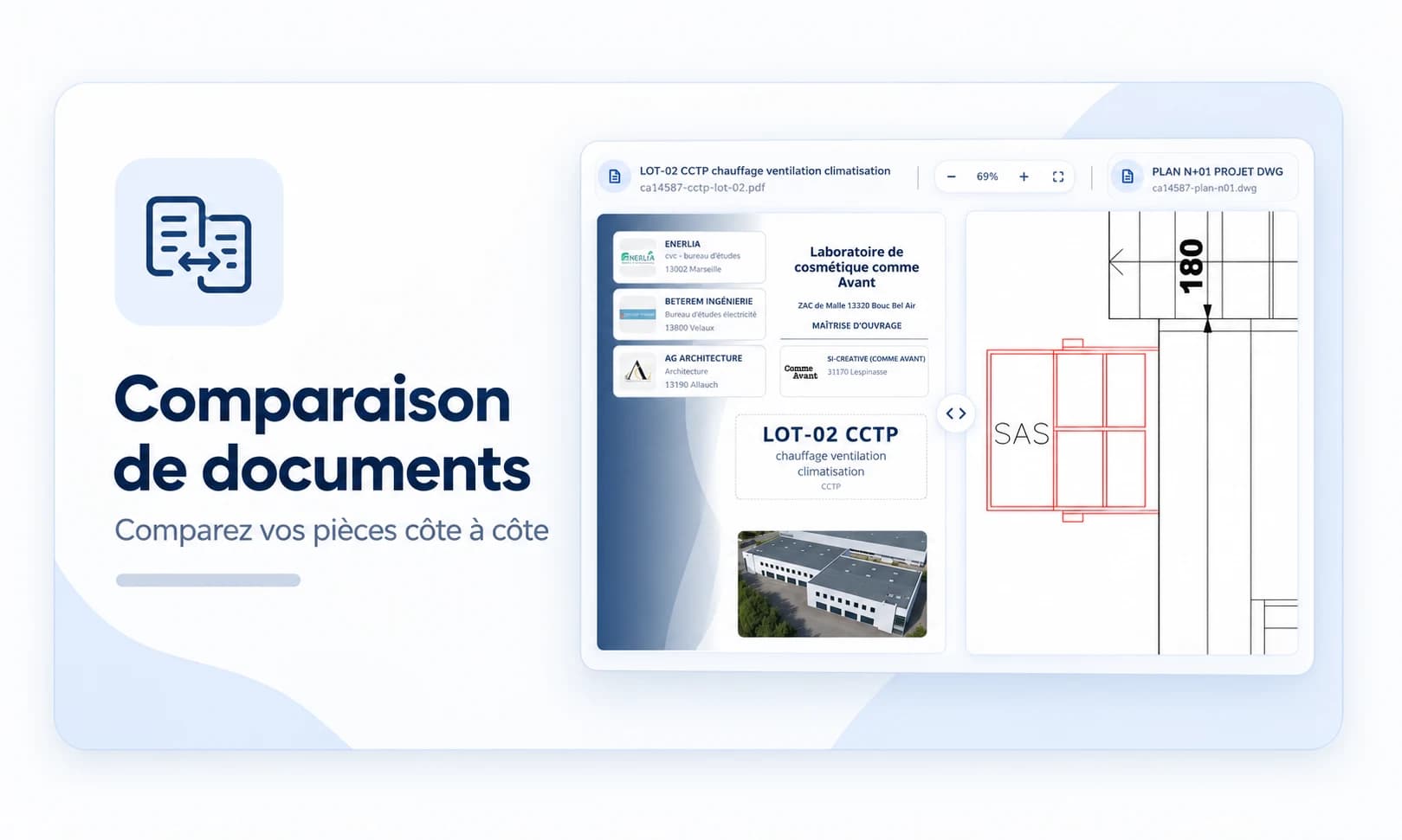Vue comparative des documents dans AGIBAT