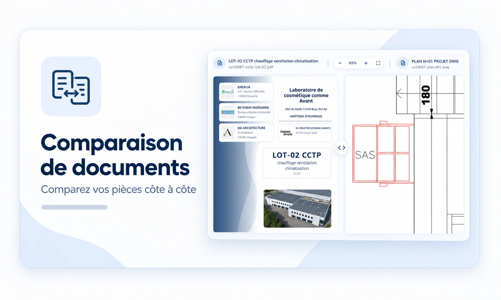 Comparaison de deux documents côte à côte dans AGIBAT